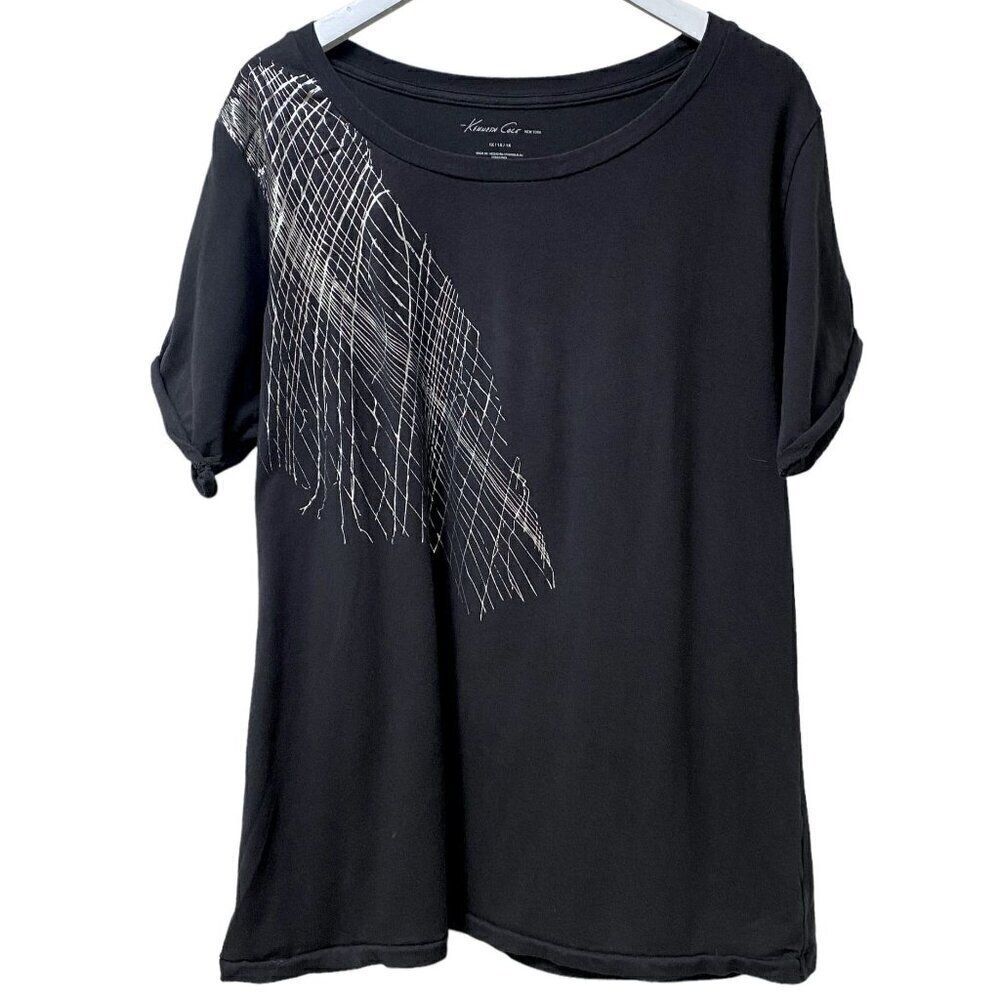 Kenneth Cole T-shirt Size 1X Womens Short Sleeve Graphic Tee Silver Angel Wings